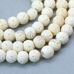Chinese natural carved beads, round white bone bead for jewelry making