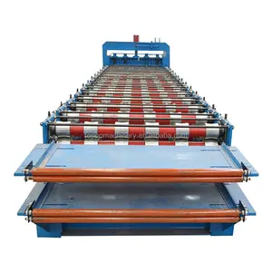 Profesyonel mavi metal profil çatı renk çelik panel çift katlı tabaka rulo şekillendirme makinesi