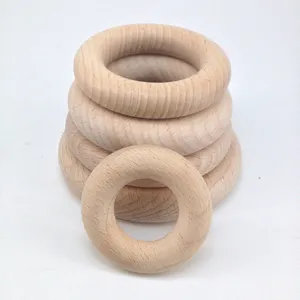 Anillos de dentición de bebé de madera de haya de 40mm a 80mm, anillos de mordedor naturales para juguetes de dentición de bebé DIY - Product Image 1