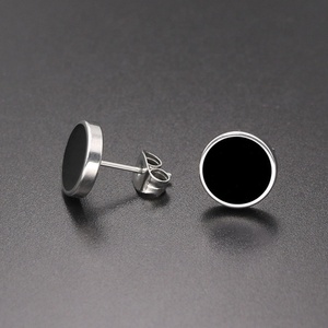 Vintage Classic Cute <strong>Black</strong> Enamel Shape Plain <strong>Stud</strong> <strong>Earrings</strong> 18K Gold Plated Stainless Steel Jewelry for Women Girls Children - Product Image 3