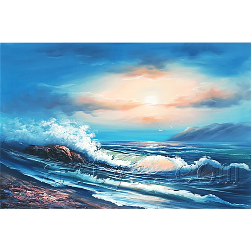 Wholesale Handmade Nautical Decor Blue Sea Beach Oil Painting