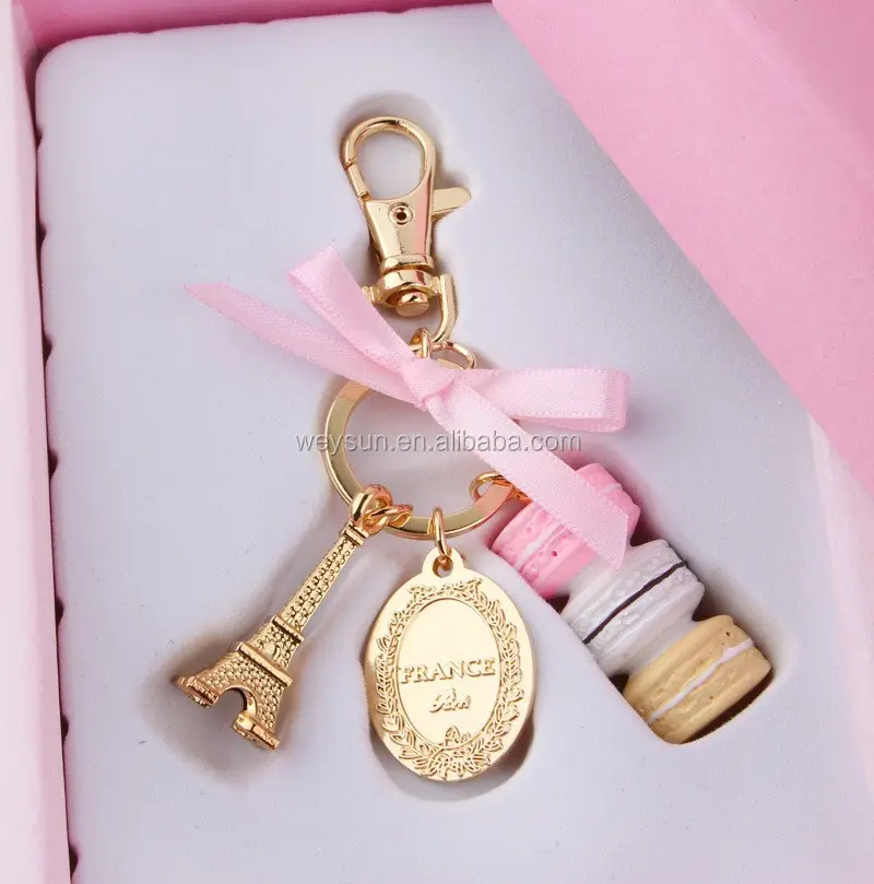 Moda anahtarlık butik, fransa eyfel kulesi kek akını mal macarons metal anahtarlık
