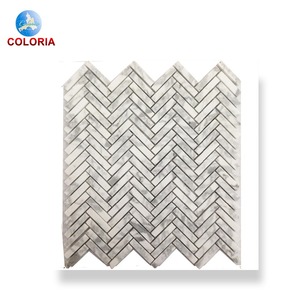 Mosaïque en marbre Calacatta <span class=keywords><strong>Chiara</strong></span> mélangée à des perles de nacre en forme <span class=keywords><strong>d</strong></span>'arête de poisson pour crédence murale et sol - Product Image 4