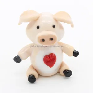 Lampwork murano heart glass art pig figurine