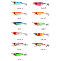 Leurre de crevettes en bois Squid Jig Crevettes lumineuses en PVC fluorescent avec crochet 2.5 # pour la pêche dans les rivières et les lacs