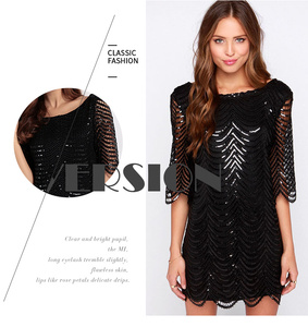 Abito in pizzo con paillettes onda dorata abiti da donna trasparenti senza schienale Bla abiti dritti in maglia con paillettes tagliati - Product Image 5