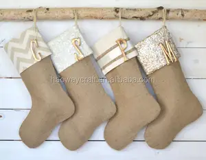 Burlap Jute Christmas Stocking Sequins Stage Christmas Tree Decoration For Gift