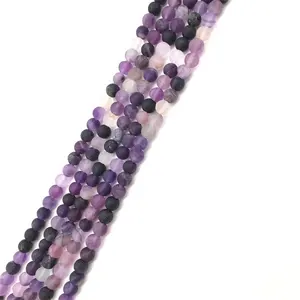 natural Smooth round Stone Beads Purple Fluorite Matte Gemstone Beads Small Round Beads