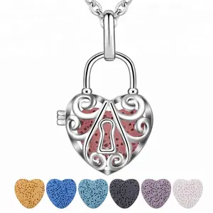 Wholesale Latest Silver Heart Lock Lava Stone Perfume Diffuser Locket pendant for Eternal Lover