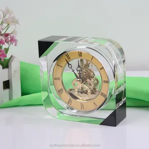 Элегантный индивидуальный логотип гравировка стол топ кристалл часы настольные часы