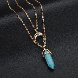 Mujeres oro plateó la joyería doble capa luna chakra Bullet turquesa Piedra Natural COLLAR COLGANTE - Product Image 5