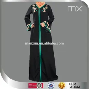Vestido clásico pakistaní negro Kaftan musulmán bordado Floral diseño Burqa