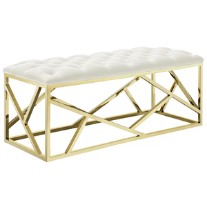 Accent Furniture Bed End Velvet Upholstered Metal Indoor Shoe Bench - Product Image 5