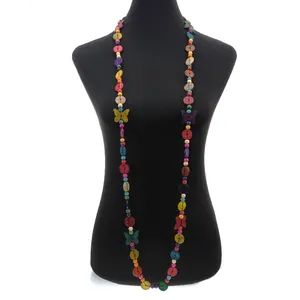 Groothandel Vlinder Hout Ketting Voor Vrouwen Kokosnoot Bohemian Knit Handgemaakte Multicolor Kralen Etnische Lange Ketting Sieraden