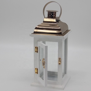 Rose Gold kim loại hàng đầu pin Powered trắng đèn lồng bằng gỗ với Led nhựa nến - Product Image 6