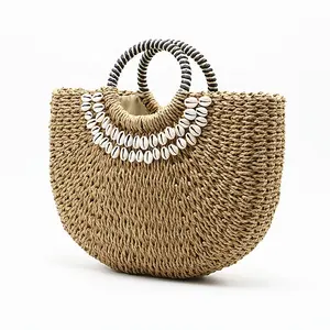 2024 Verão Praia Saco Handmade Grass Weave tote Bags Grande capacidade Clutch Bag Vintage bolsa das mulheres