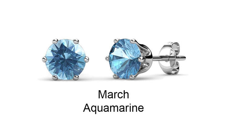 Brass Aquamarine Birthday Stone Stud Earrings - March