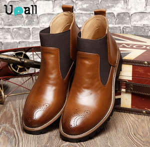 UP-0081J Casual PU Leather scarpe eleganti nere antiscivolo da uomo slip on stivaletti - Product Image 2