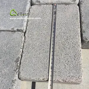 Gezandstraald/getrommeld afwerking grijs basalt straatsteen met gaten
