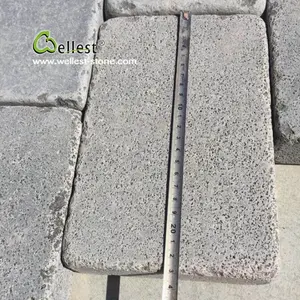 Sandblasted/tumbled खत्म ग्रे बेसाल्ट फ़र्श पत्थर छेद के साथ