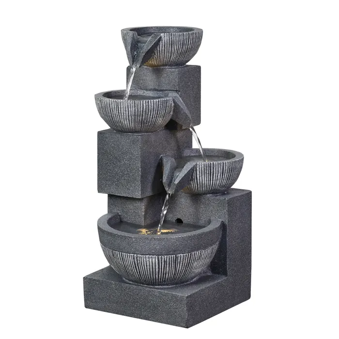 Outdoor Tiered Polyresin Pots Patio Fountain in Stone Style
