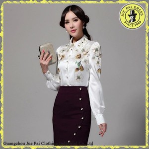 Filipinas Satén <span class=keywords><strong>de</strong></span> seda flor impresa madura <span class=keywords><strong>camisa</strong></span> <span class=keywords><strong>de</strong></span> cuello blanco - Product Image 3