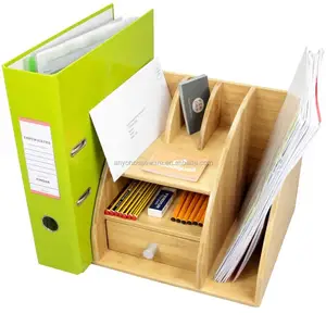 Natuurlijke Bamboe Desktop Bestand Houder Bureau Netjes Briefpapier Organiser