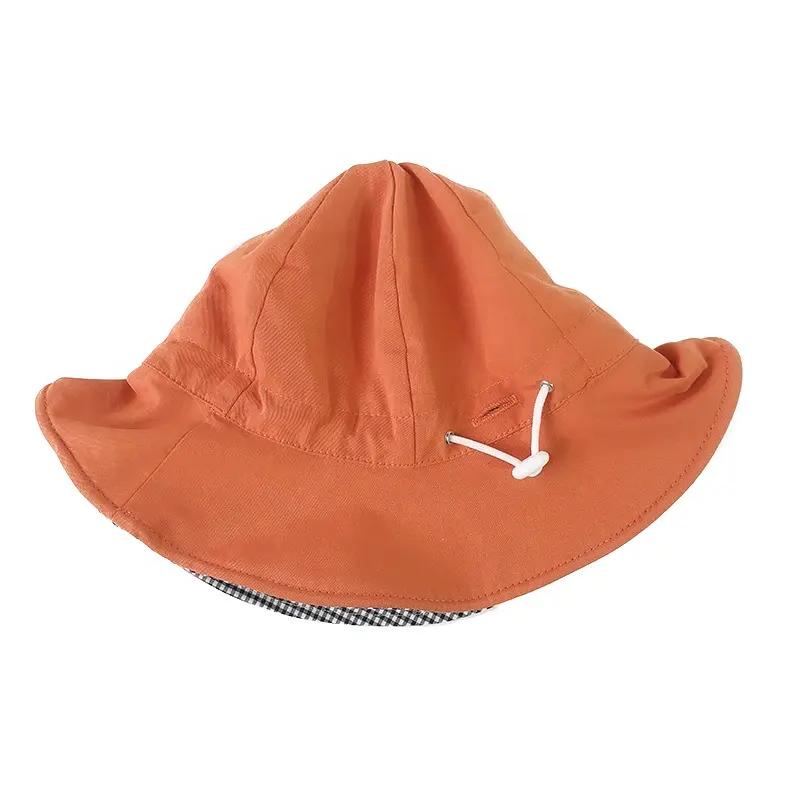 Kids Cotton Sun Hat Baby Bucket Hat Unisex Adjustable Infant Toddler Flap Cap Children Plaid Reversible Foldable Bucket cap