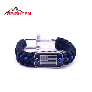 Personalizzata In Acciaio Inox Grillo Regolabile Bandiera Su Misura Di Sopravvivenza Sottile Linea Blu Del Braccialetto di <span class=keywords><strong>Paracord</strong></span> - Product Image 2