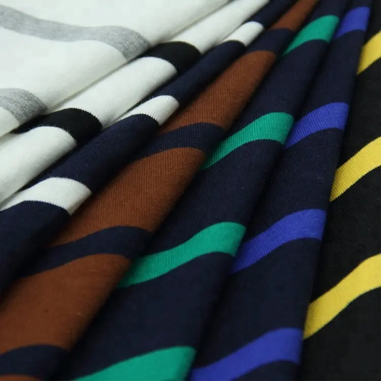 Tela de jersey de punto a rayas de algodón puro de alta calidad
