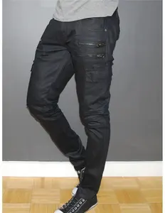 Royal Wolf Denim Jeans Fabrikant Zwart Gecoat Punk Broek Slim Fit Mannen Cargo Jeans Side Rits Heren Jeans