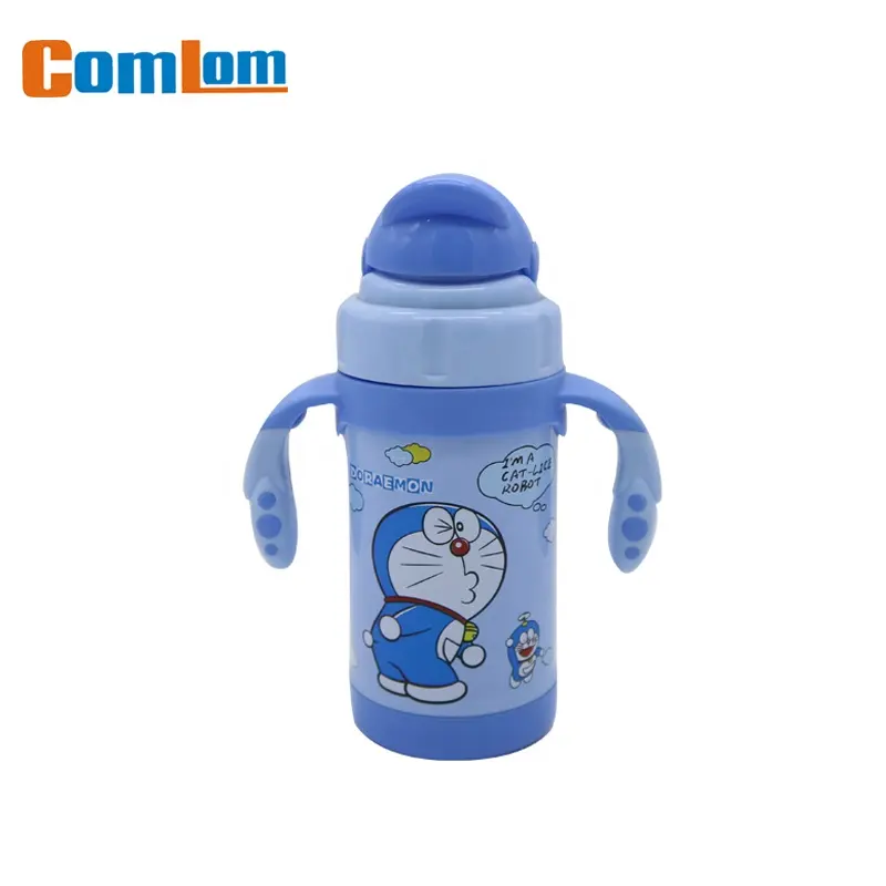 CL1C-L005 Comlom Cartoon Design Children Stainless Steel Vacuum Water Bottle Thermos Cup With Straw And 2 Handles For Kids