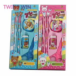 Yiwu supplier 2018 new design school stationery items list promotion kids fashion eraser pencil sets free samples