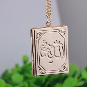 阿拉小盒穆斯林书籍小盒吊坠项链与链银穆罕默德伊斯兰古兰经盒批发珠宝