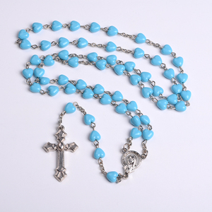Collana Rosario Cattolico in Plastica Blu a Forma di Cuore con Medaglia della Vergine Maria <span class=keywords><strong>per</strong></span> Regalo di Preghiera Femminile - Product Image 2