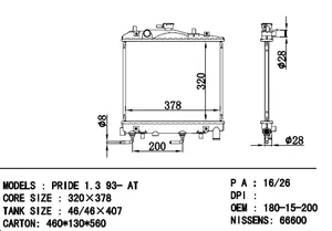 Radiador de aluminio para coche, fabricante de china, OEM 180-15-200, para KIA PRIDE 1,3 93-AT