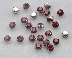 紫红色水钻彩色缝制水晶水钻2D花爪回头线水钻chatons玻璃石用于珠宝制作