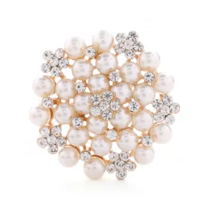 Rose Gold-tone Fashion Jewelry Pearl Sarees Brooches flower Crystal Womens Dress Brooch Pins For Wedding Dress