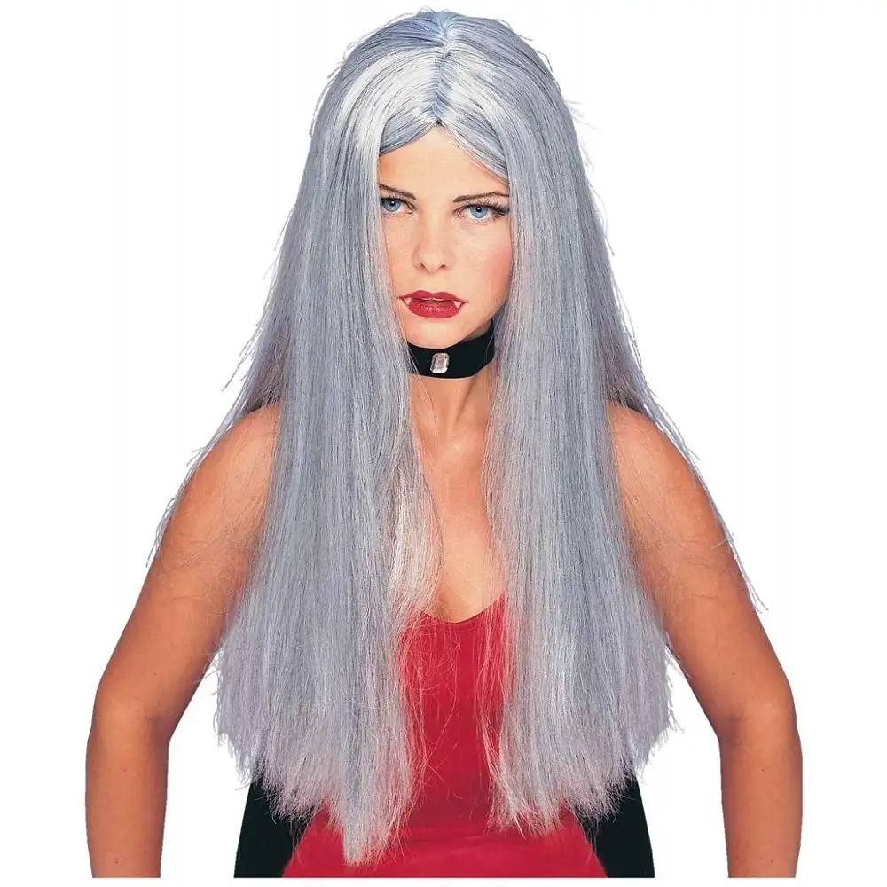 회색 여자의 할로윈 복장 성숙한 마녀 뱀파이어 70s Cher 가발