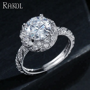 RAKOL RP2044 Wedding Bridal Jewelry Thiết Kế Đơn Giản Micro Inlay Kim Cương Pha Lê Zircon CZ Flower Engagement Ring - Product Image 3