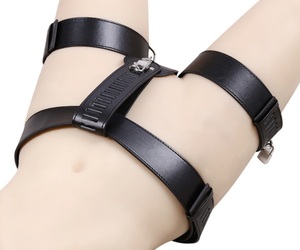 PU Leather <strong>Female</strong> <strong>Chastity</strong> <strong>Belt</strong>, Bondage Restraint Slave Panty With Thigh Cuffs for Women - Product Image 6