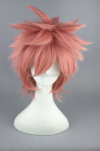 Alta calidad 35cm corto humo Rosa <span class=keywords><strong>Fairy</strong></span> <span class=keywords><strong>Tail</strong></span> <span class=keywords><strong>Natsu</strong></span> Dragneel Bobo peluca sintética Anime Cosplay disfraz peluca - Product Image 3