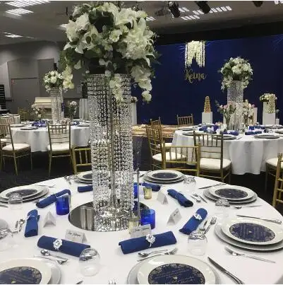 Tabela de cristal de pendurar, elegante, coluna de cristal, suporte de flores, parte superior de mesas de casamento