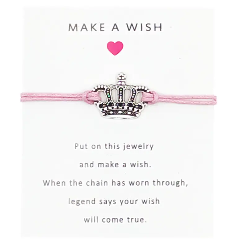 Wholesale Alloy Crown Princess Charms Beaded Bracelet Friendship Jewelry Handcrafted Make A Wish Bracelet With Wish Cards