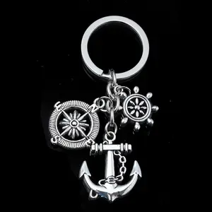 Modo caldo di Vendita Dell'annata Della Lega D'argento Bussola & Anchor Fascini del Sacchetto del Keychain Della Decorazione Per Auto Chiave Anello Dei Monili del Regalo