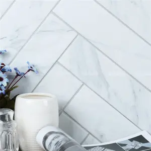 Mesh Trở Lại Gạch Trái Phiếu Xương Cá Trắng Bianco Carrara Đá Cẩm Thạch Kết Cấu Sứ Mosaic Tường Gạch