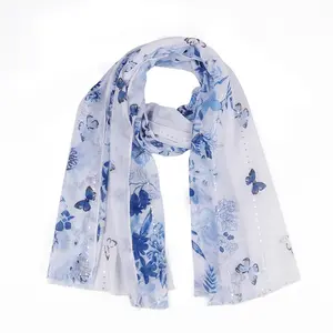 Wholesale japanese butterfly and flower pattern print cotton voile fabric scarf