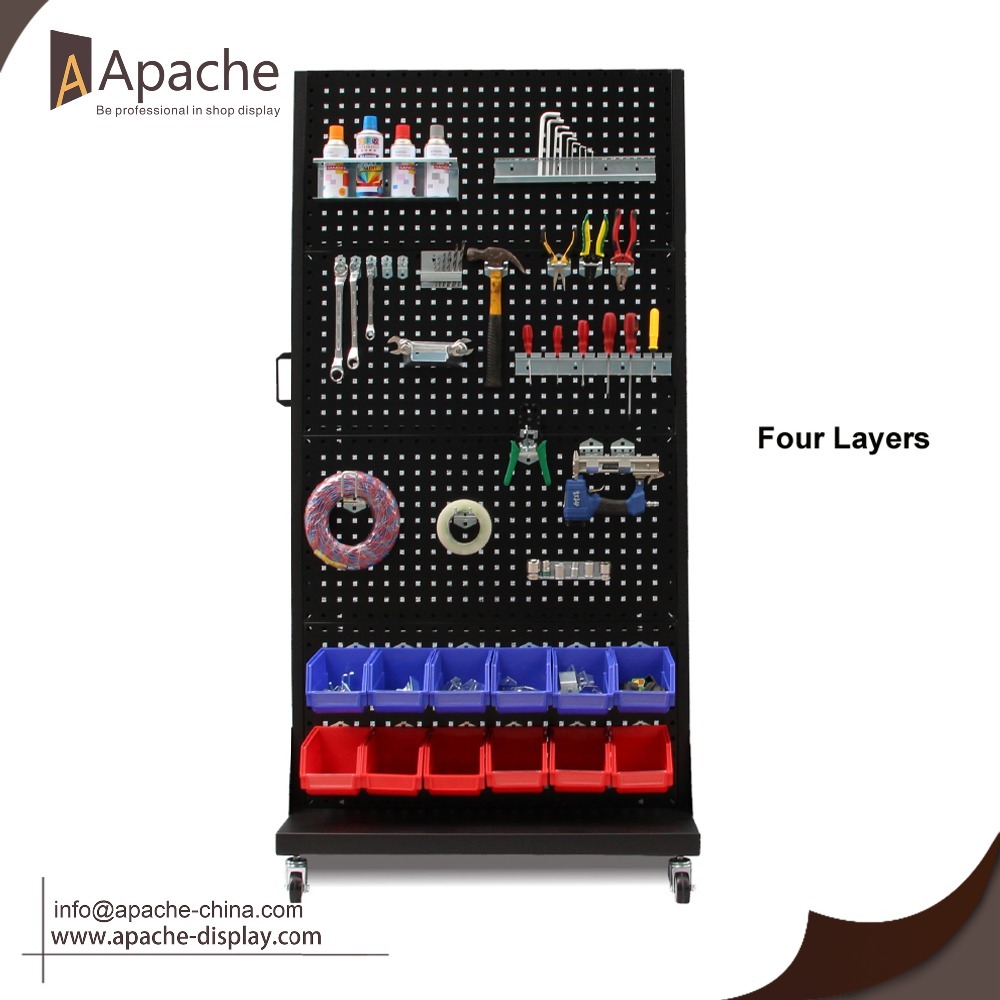 Customized Hot Selling Standing Pegboard Display Metal Display Stands Tool Display Stand With Wheels — view 4