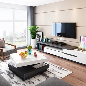 Hai Lớp Thiết Kế Lưu Trữ Ẩn Đồ Nội Thất Gia Đình Hiện Đại Xoay Được Độ Bóng Cao MDF Xoay Bàn Cà Phê - Product Image 4