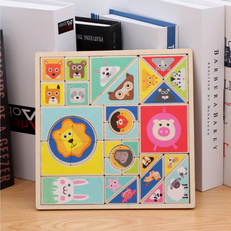 Животных цвет форма узнавать развивающие игрушки красочные деревянные Tangram головоломки для детей